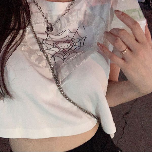 

lmcavasun cartoon cute print love lace short sleeve white t-shirt women summer streetwear o-neck tee shirt girls