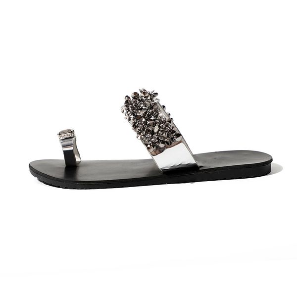 

slippers casual summer flat flip flops female crystal outside shoes girls comfortable woman footwear rubber pu, Black