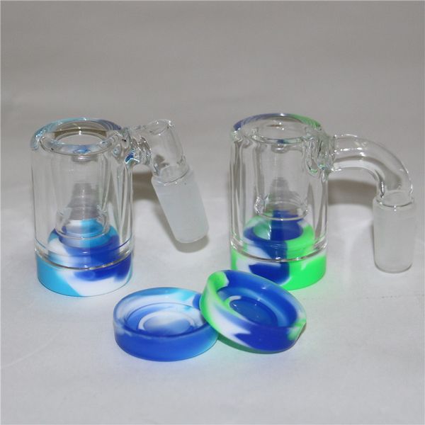 Aschefängerschalen mit Quarzknaller, 45° und 90°, 14-mm-Verbindung, Wasserpfeifen-Bubbler, Glas-Dab-Rig, Bong, Aschefänger, Silikonbehälter