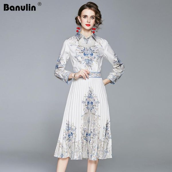 

banulin autumn runway floral dress women's long sleeve vintage floral print elegant party pleated dress winter dresses 2020, Black;gray