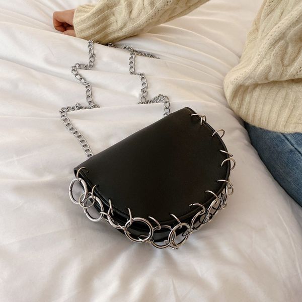 

women's bag street style pu saddle fashion metal ring chains single solid hasp shoulder bags euro- america style