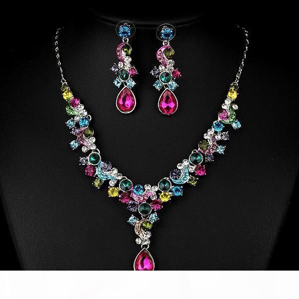 

fashion new 2018 pretty statement jewelry sets rhinestone 18k gold plated collar necklace earring fashion jewelry xt-3619, Silver