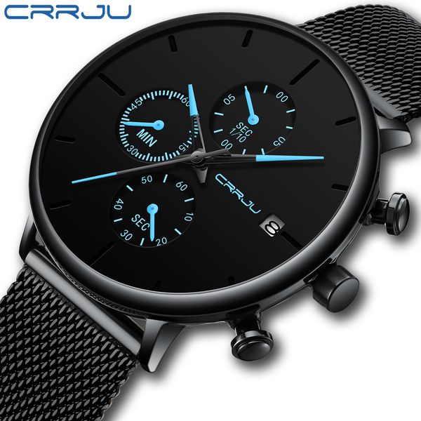 

crrju men watches brand luxury slim mesh strap minimalist wrist watches waterproof quartz men's date clock relogio masculino t200815, Slivery;brown