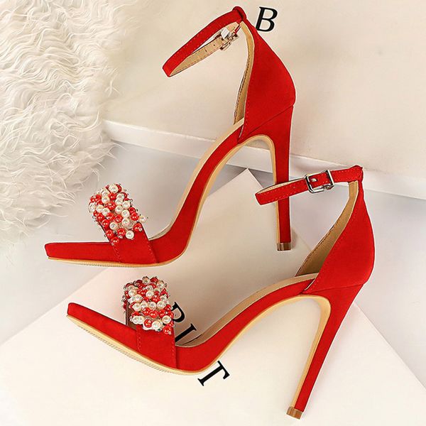

2020 women 11cm high heels heels crystal platform pearl sandals lady sandles stiletto pumps stripper summer fetish fashion shoes, Black