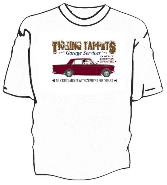 

2019 fashion t-shirt fashion 'ticking tappets garage services' t-shirt. classic american car fans zephyr mk3 custom tees