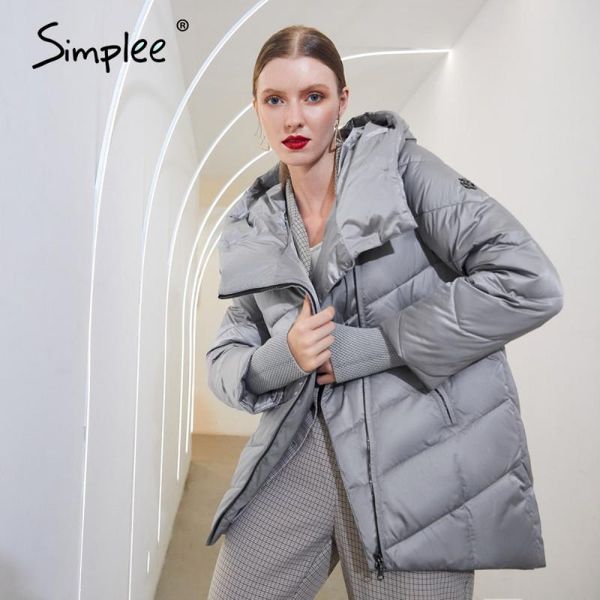 

simplee hooded women winter coat fashion cotton warm parkas coat female elegant causal short puffer jacket ladies 2020 new, Black