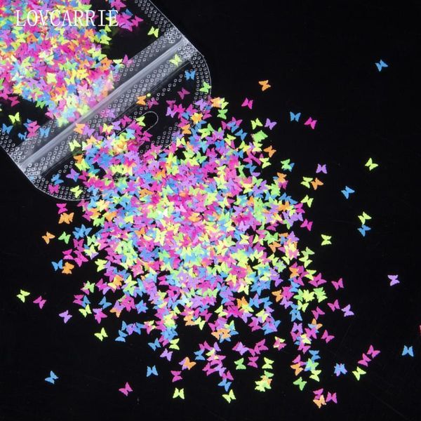 

1 bag fluorescence butterfly nail art sequins mix star heart glitter flakes neon nail supplies glow in the dark powder stickers, Silver;gold