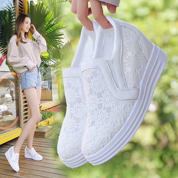 

summer women flats shoes woman net surface loafers slip on ballet flats breathable loafers shoes women thick-soled high heels, Black