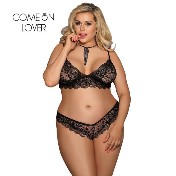 

comeonlover 2pcs lace bralette women underwear set plus size bra and panty set temptation ladies dames lingerie setjes ri80614, Red;black
