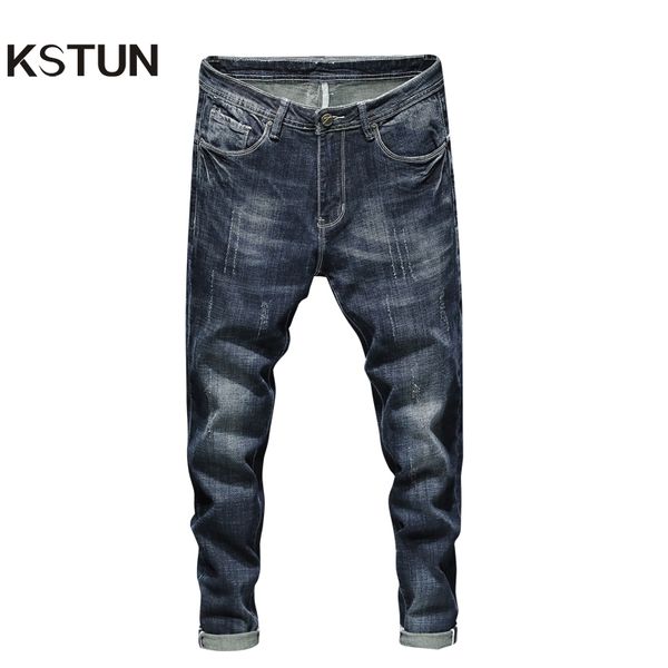 

men's jeans kstun dark blue men stretch slim fit spring and autumn denim pants casual fashion clothes man hombre
