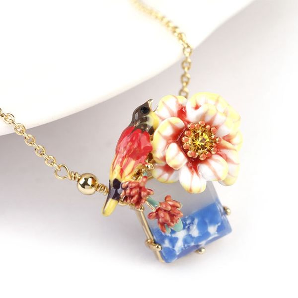 

fashion enamel bird flower necklace chocker for women gold plated marble stone short pandent necklace chains jewelry xl027, Golden;silver