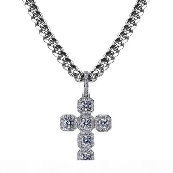 

hip hop necklaces luxury exquisite glaring zircon paved big size cross 18k gold plated 10mm width chain mens pendant necklaces jewelry, Silver