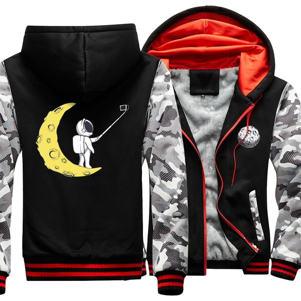 

astronaut moon selfie funny mens hoodies fashion loose jackets camouflage warm coat zipper hooded men hip hop jacket, Black