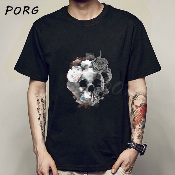 

череп rose горячие продажи hipster с коротким рукавом печать мужчины tshirt hipster смешные t-shirt бесплатная доставка девушки top tee hip
