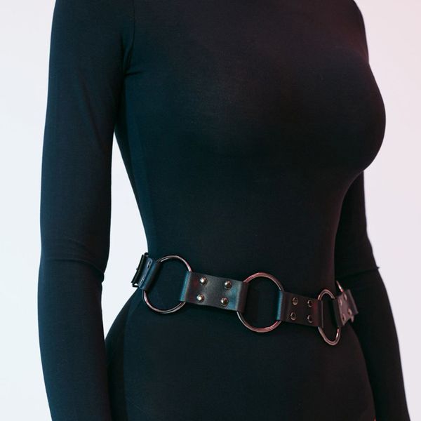 

ckmorls woman leather harness belt erotic ring high waistband belts women gothic punk fashion dress straps fetish wear lingerie, Black;brown