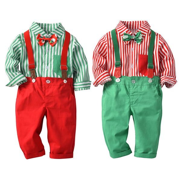 Crianças mais recentes Baby Boys Natal Roupas de Natal Set Camisa de Manga Longa + Calças Suspender 2 Pçs / Set Outfits Terno Para Meninos da Criança 12m-4T