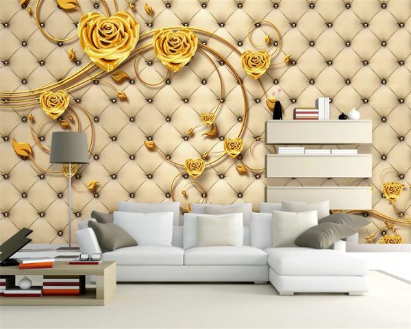 3D-Tapete für Wohnzimmer, exquisite goldene Rose, Wohnzimmer, TV, Sofa, Hintergrund, Wand, dekorative Seide, 3D-Wandtapete