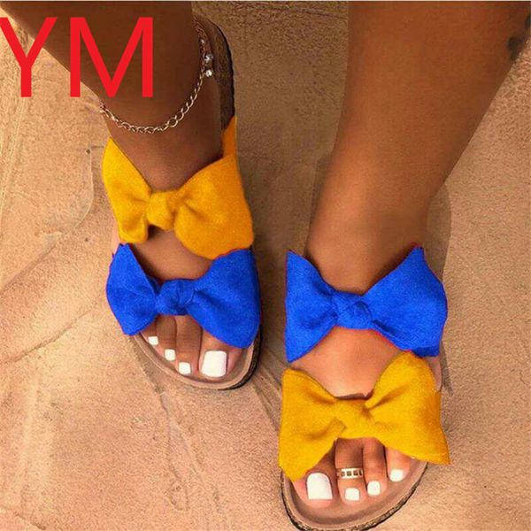 

2020 bohemian open toe butterfly-knot women summer slippers female outside beach shoes lady casual slides female sandals shoes, Black