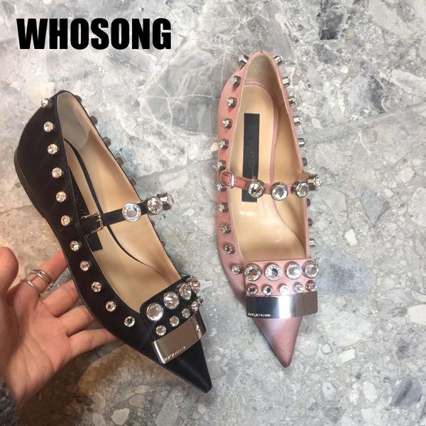 

new autumn women shoes girls rhinestone shoes woman pointed toe ladies fashion female black ballet flats mary jane