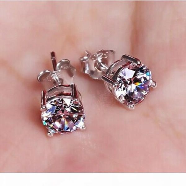 

women men classic cz diamond stud earrings 18k white gold silver wedding post earrings cz size 3mm 4mm 5mm 6mm 8mm 10mm, Golden;silver