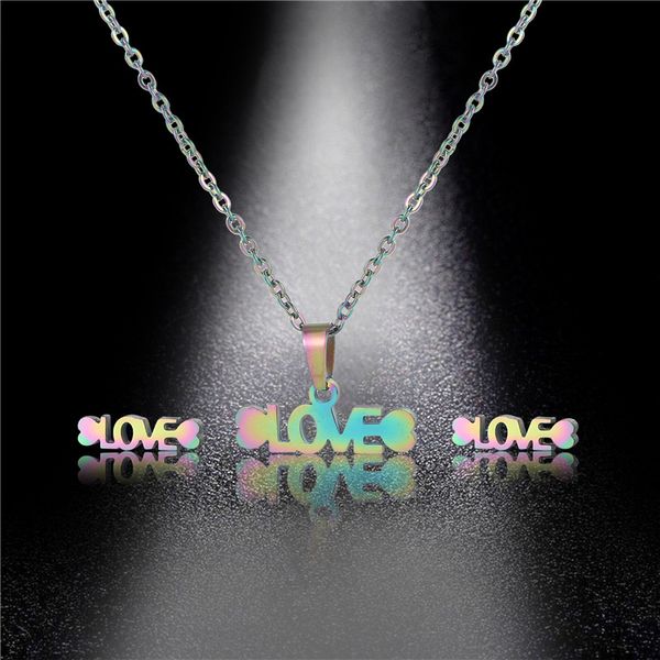 

titanium steel love peach heart necklace set color plated love necklace set small non-fading stainless steel jewelry, Silver