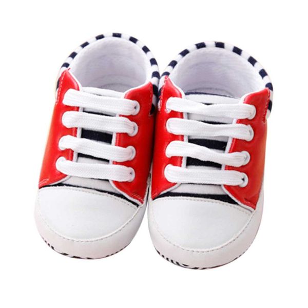 

infant baby canvas shoes cute striped print crib shoes comfortable soft sole anti-slip infant lace up sneakers
