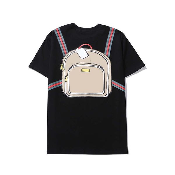 

20ss mens t shirt summer casual mens loose tees strap bag printed breathable round neck short sleeves cotton blend size s-2xl, White;black