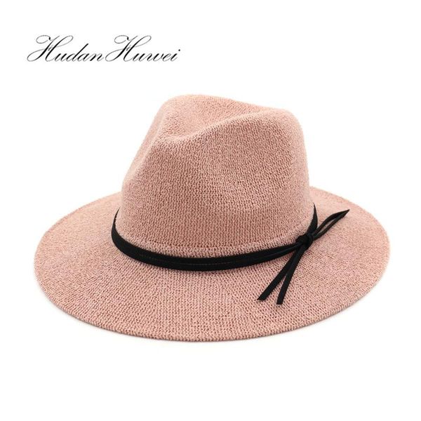 

wide brim hats 2021 loop yarn oversized panama jazz fedora sun visor hat summer elegant women beach holiday caps, Blue;gray