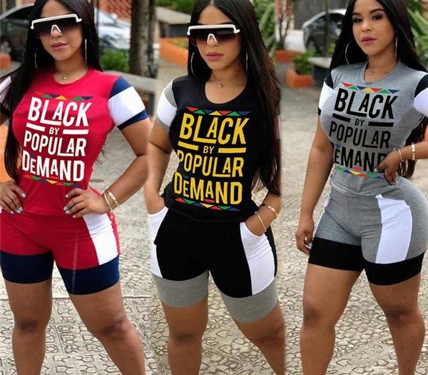 

women letters printed tracksuit short sleeves t shirt shorts two pieces set outfits patchwork color fashion casual sport suit s-xxl d61815, Gray