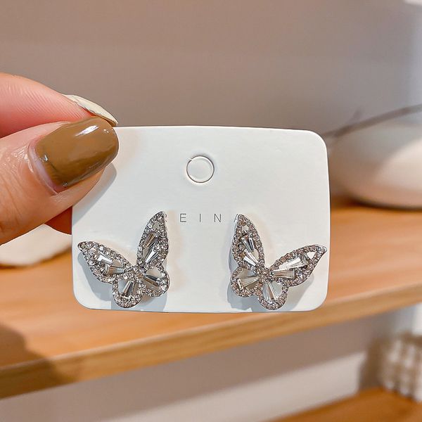 

simple girl earrings prevent allergy simple rhinestones butterfly small stud earrings for women fashion jewelry accessories, Golden;silver
