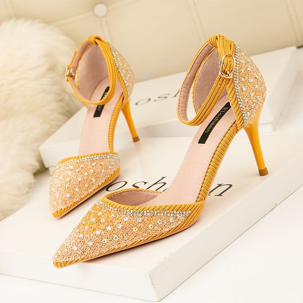 

dress shoes women pointed toe pumps luxury rhinestone high heels bridal wedding ankle strap stiletto ladies party sandals, Black
