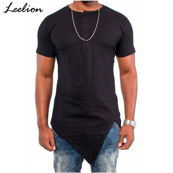 

icelion 2019 summer t shirt men irregular hem short sleeve t-shirt fashion button collar hip hop streetwear slim fit tshirt mx200611, White;black