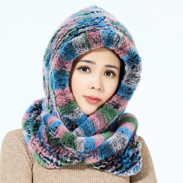 

real fur hat women fashion and warm scarf, Blue;gray