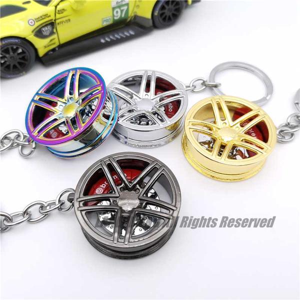 

dropshipping selling wheel rim hub with brake design mental keychains key ring jdm racing auto car part tuning key rings, Silver