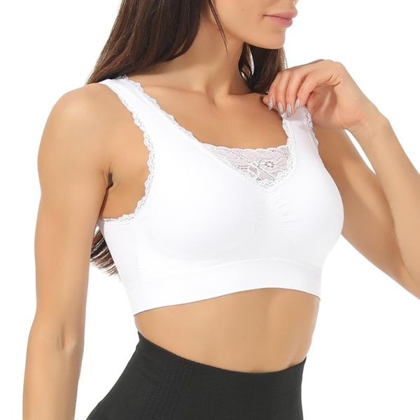 

2020 women sports bra padded bras lace crop stretch yoga athletic vest breathable widened shoulder straps impact sport bra, White;black