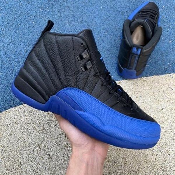 

university gold with box mens and womens basketball shoes sneakers 12s xii flu game royal taxi french blue for men sports shoes high cut, Black