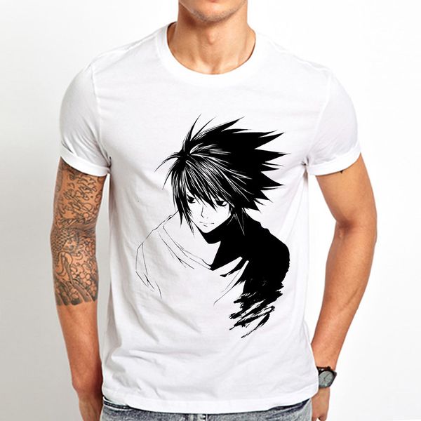 

death note l silhouette anime t shirt men new white casual tshirt homme japan mangat-shirt no glue feeling print