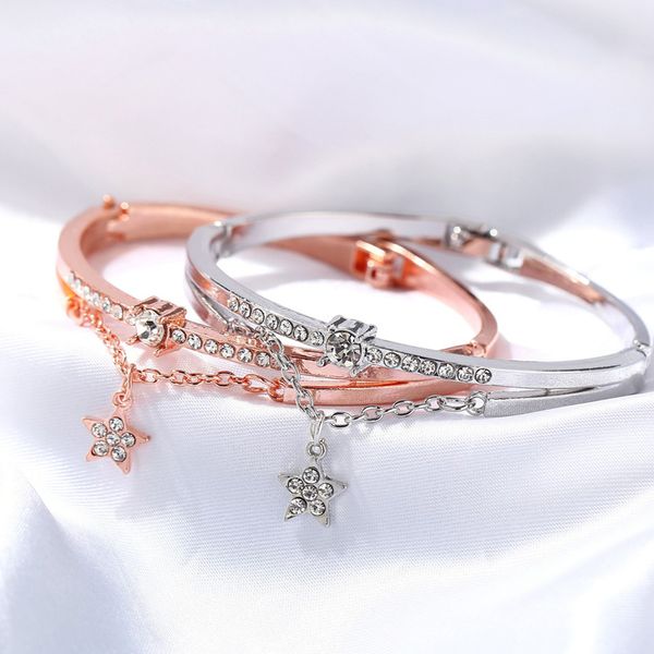 

napoln bracelet charm crystal stars chain bracelet women rose gold bangle, Black