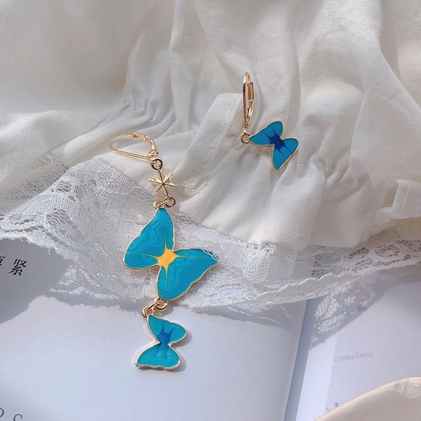 

fairy blue painting enamel butterfly earrings 2020 gold color metal asymmetric simulation wing hoop earrings for women brincos, Golden;silver
