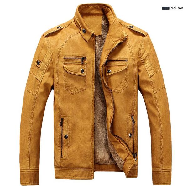 

autumn and winter men's jacket leather plus velvet washed vintage leather winter faux fur male clothes pu leather jacket, Black