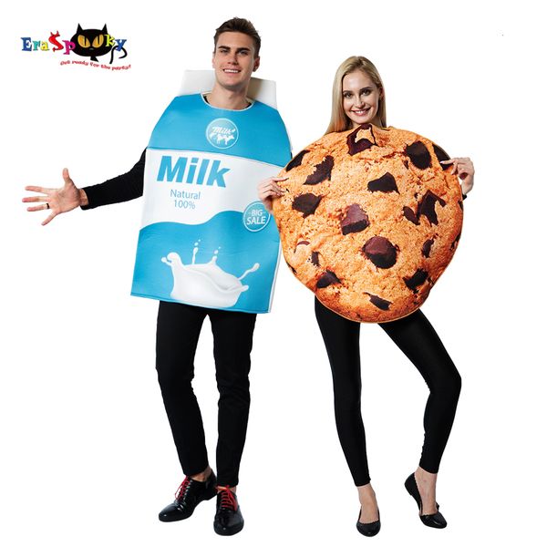 

2019 funny food cosplay milk cookies fancy dress halloween couple costumes for women biscuits christmas party outfits, White