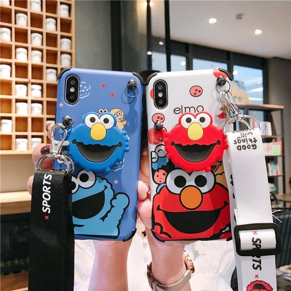 

cgjxsluxury designer cute cartoon iphone 11 pro max x xs xr max 7 8 plus lanyard shell xsmax frosted shell anti -fall cover