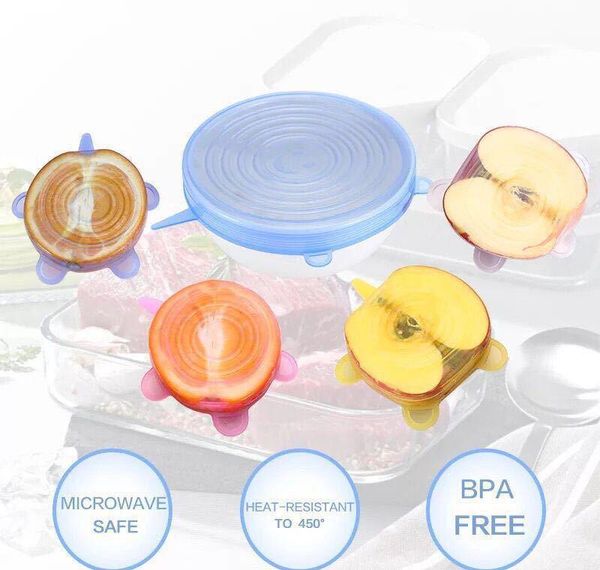 

silicone save of reusable keeping fresh food and fits shapes 6pcsset resisting durable heat all sizes lids food cover container qmznv bwkf