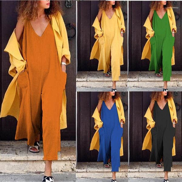 

rompers linen v neck womens jumpsuits solid color loose sundress sleeveless brief casual summer womens, Black;white