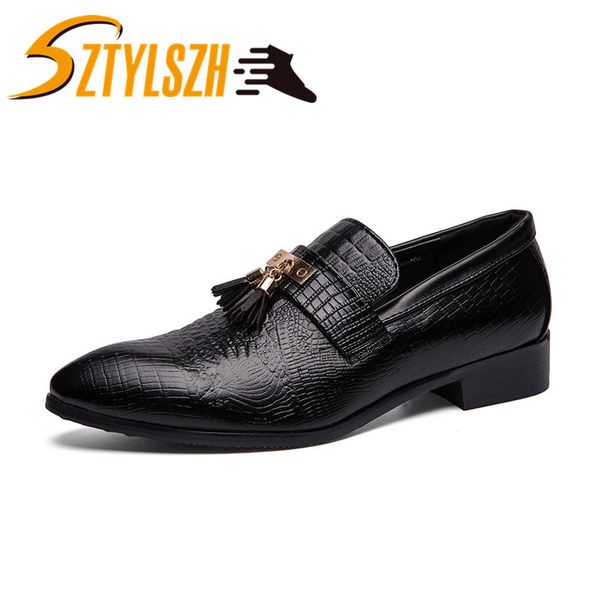 

роскошные мужчины крокодил pattern яркие лакированные туфли урожай tassels мужчины модельная обувь мода для мужчин мужская flat, Black