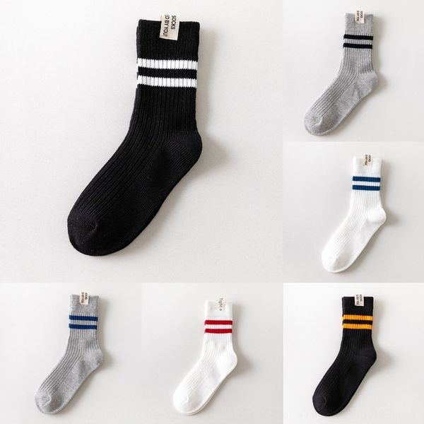 

all-cotton men's all-match mid-leg and socks thick line two-barstyle calibration tide socks casual sports stockings la4jx, Black