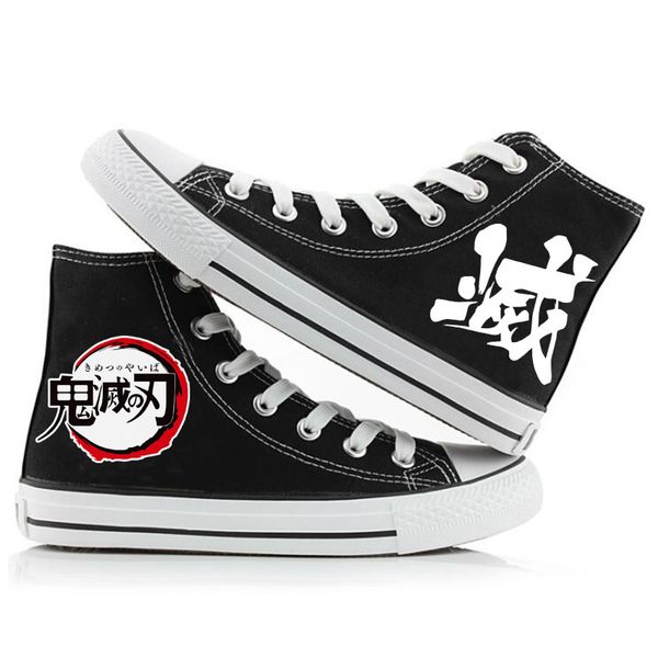 

anime print cartoon demon slayer casual canvas shoes plimsolls flats duck shoes sneakers, Black