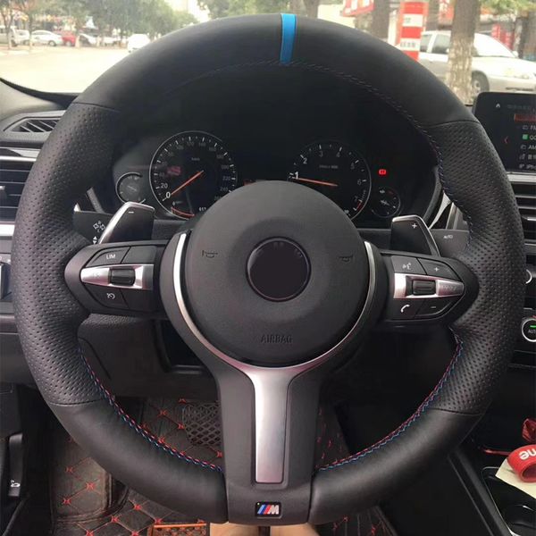 

artificial leather blue marker steering wheel cover for bmw f87 m2 f80 m3 f82 m4 m5 f12 f13 m6 f85 x5 x6 f33 f30 m sport