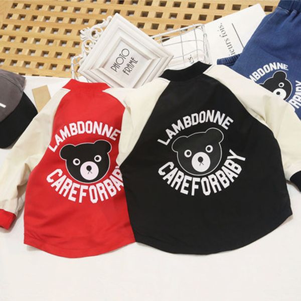 

children fashion coat kids cartoon personality color block print jackets boys girls fashion bear with letter print baseball uniforms hot, Blue;gray