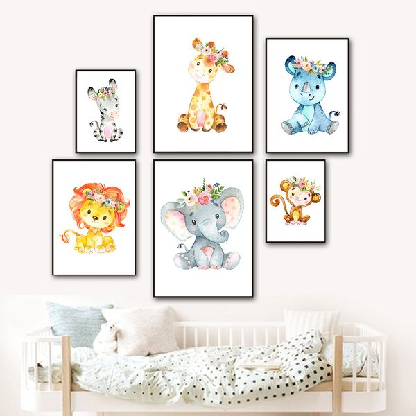 

lion in garland like deer canvas art painting simple nursery children's room background wall decoration hanging picture no frame
